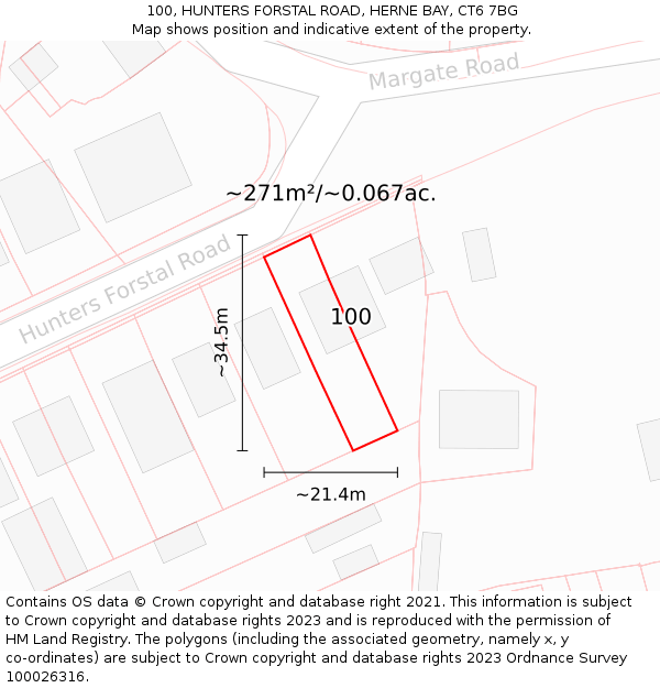 100, HUNTERS FORSTAL ROAD, HERNE BAY, CT6 7BG: Plot and title map