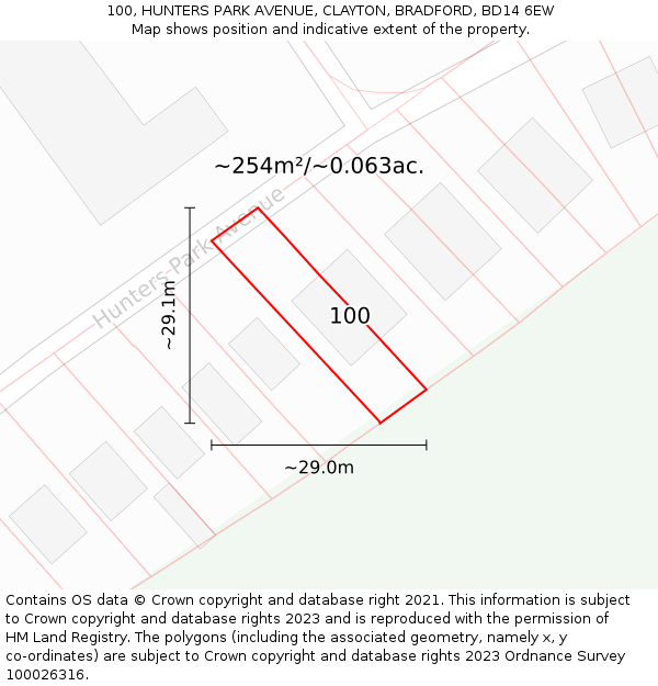 100, HUNTERS PARK AVENUE, CLAYTON, BRADFORD, BD14 6EW: Plot and title map