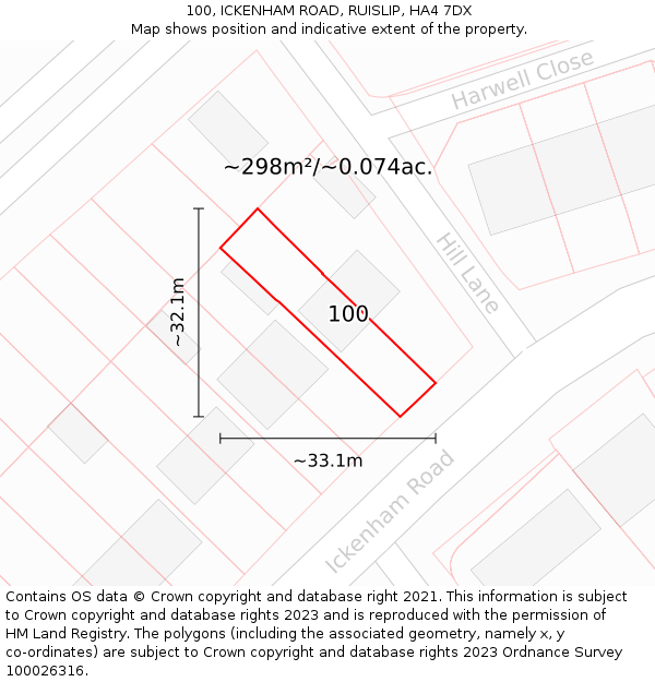 100, ICKENHAM ROAD, RUISLIP, HA4 7DX: Plot and title map
