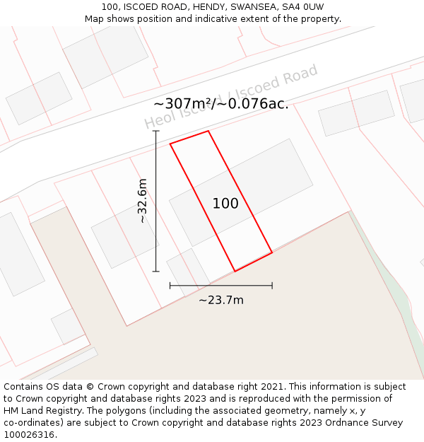 100, ISCOED ROAD, HENDY, SWANSEA, SA4 0UW: Plot and title map