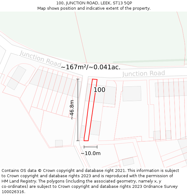 100, JUNCTION ROAD, LEEK, ST13 5QP: Plot and title map