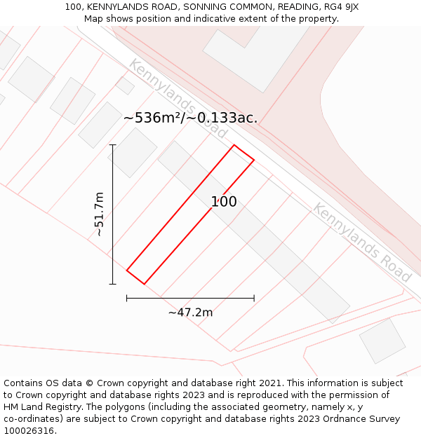 100, KENNYLANDS ROAD, SONNING COMMON, READING, RG4 9JX: Plot and title map