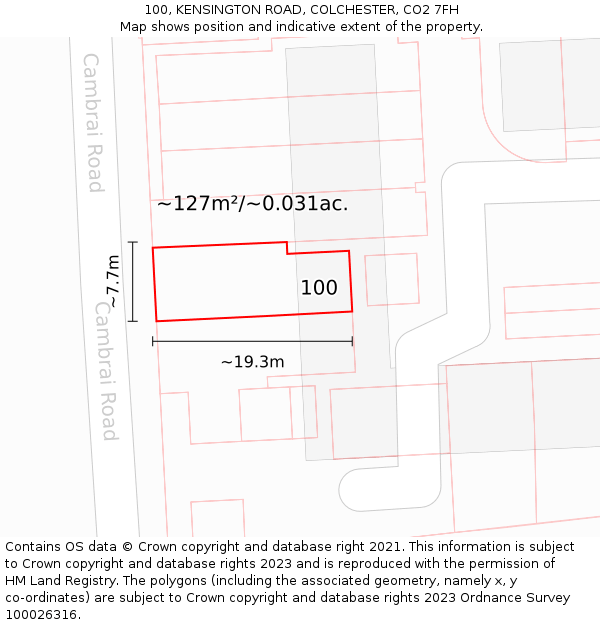 100, KENSINGTON ROAD, COLCHESTER, CO2 7FH: Plot and title map