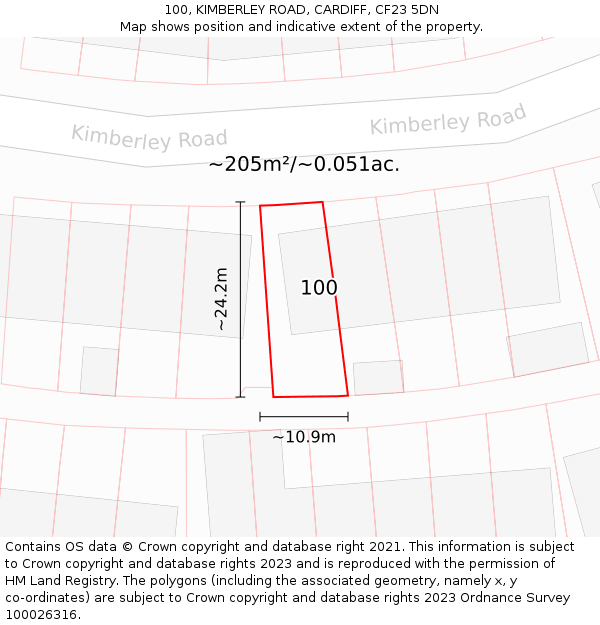 100, KIMBERLEY ROAD, CARDIFF, CF23 5DN: Plot and title map