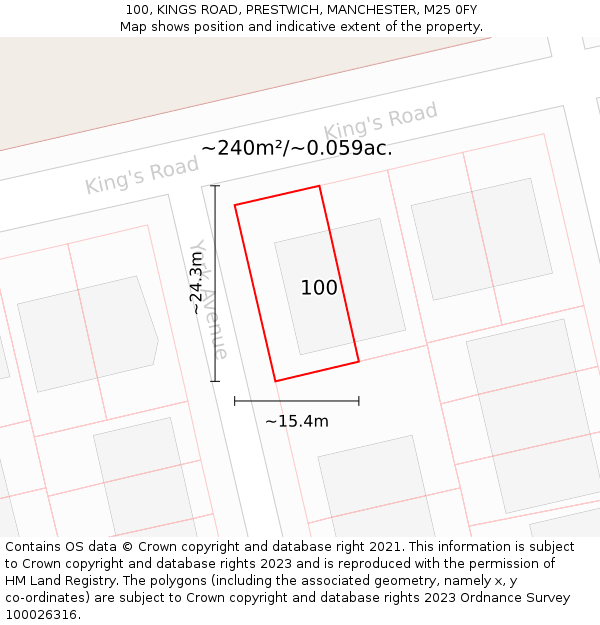 100, KINGS ROAD, PRESTWICH, MANCHESTER, M25 0FY: Plot and title map