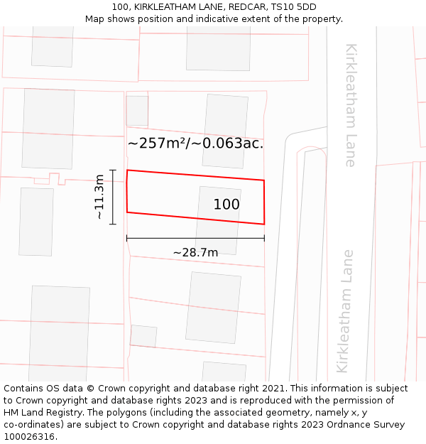 100, KIRKLEATHAM LANE, REDCAR, TS10 5DD: Plot and title map