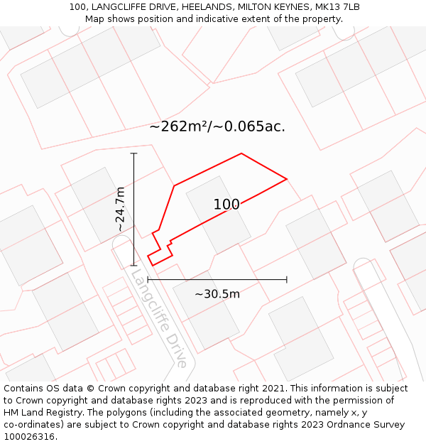 100, LANGCLIFFE DRIVE, HEELANDS, MILTON KEYNES, MK13 7LB: Plot and title map