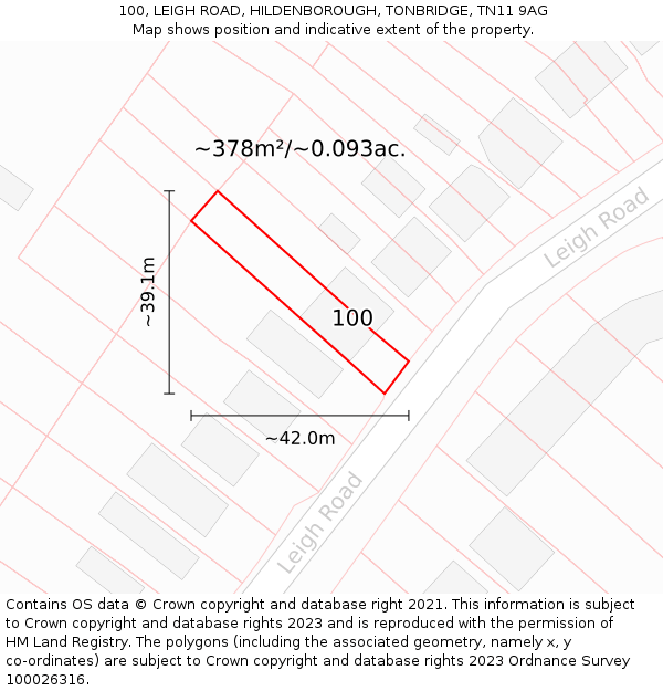 100, LEIGH ROAD, HILDENBOROUGH, TONBRIDGE, TN11 9AG: Plot and title map