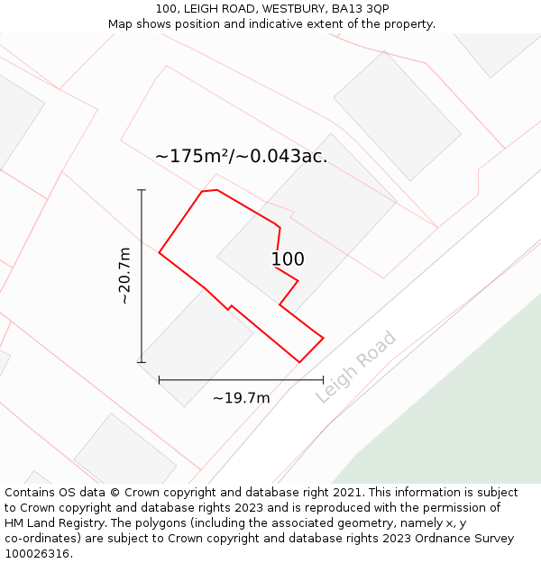 100, LEIGH ROAD, WESTBURY, BA13 3QP: Plot and title map