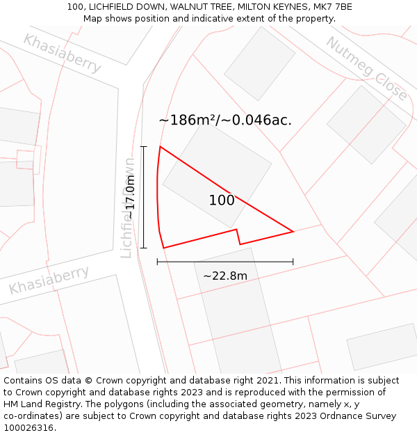 100, LICHFIELD DOWN, WALNUT TREE, MILTON KEYNES, MK7 7BE: Plot and title map