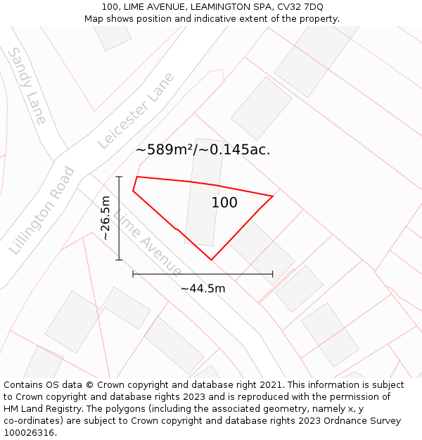 100, LIME AVENUE, LEAMINGTON SPA, CV32 7DQ: Plot and title map