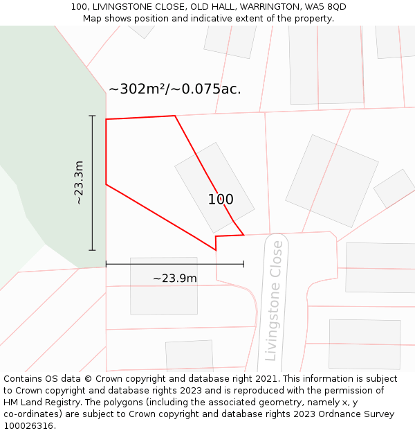 100, LIVINGSTONE CLOSE, OLD HALL, WARRINGTON, WA5 8QD: Plot and title map