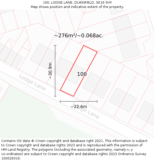 100, LODGE LANE, DUKINFIELD, SK16 5HY: Plot and title map