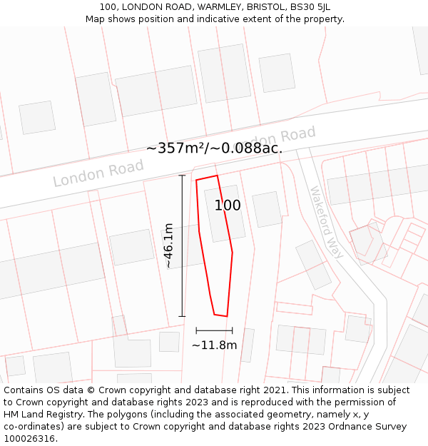 100, LONDON ROAD, WARMLEY, BRISTOL, BS30 5JL: Plot and title map