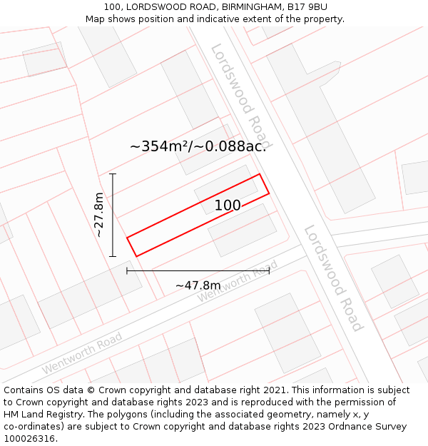 100, LORDSWOOD ROAD, BIRMINGHAM, B17 9BU: Plot and title map