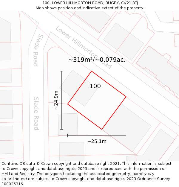 100, LOWER HILLMORTON ROAD, RUGBY, CV21 3TJ: Plot and title map