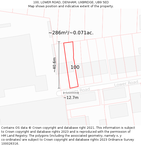 100, LOWER ROAD, DENHAM, UXBRIDGE, UB9 5ED: Plot and title map