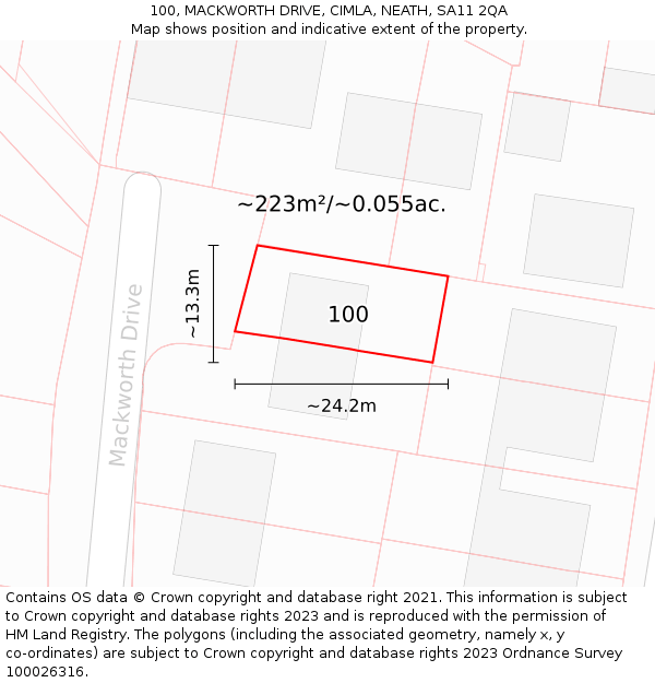 100, MACKWORTH DRIVE, CIMLA, NEATH, SA11 2QA: Plot and title map