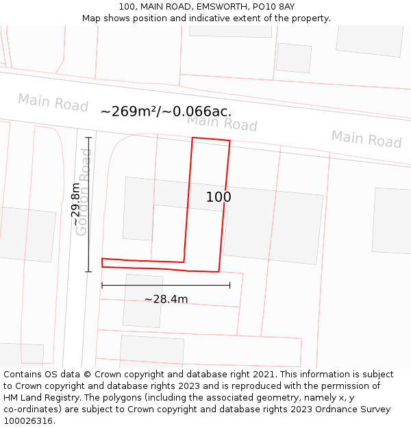 100, MAIN ROAD, EMSWORTH, PO10 8AY: Plot and title map