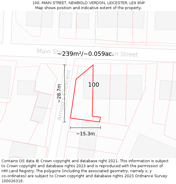 100, MAIN STREET, NEWBOLD VERDON, LEICESTER, LE9 9NP: Plot and title map