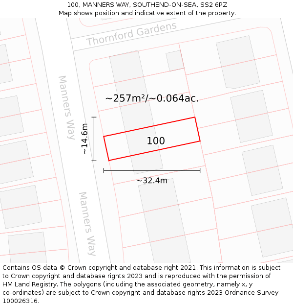 100, MANNERS WAY, SOUTHEND-ON-SEA, SS2 6PZ: Plot and title map