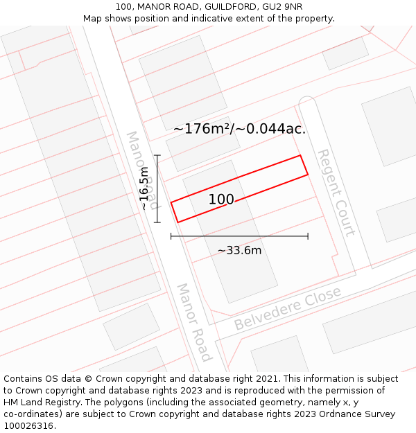 100, MANOR ROAD, GUILDFORD, GU2 9NR: Plot and title map