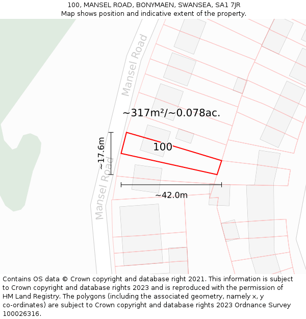 100, MANSEL ROAD, BONYMAEN, SWANSEA, SA1 7JR: Plot and title map