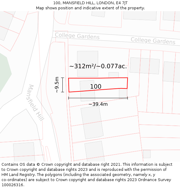 100, MANSFIELD HILL, LONDON, E4 7JT: Plot and title map