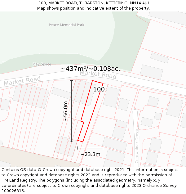100, MARKET ROAD, THRAPSTON, KETTERING, NN14 4JU: Plot and title map