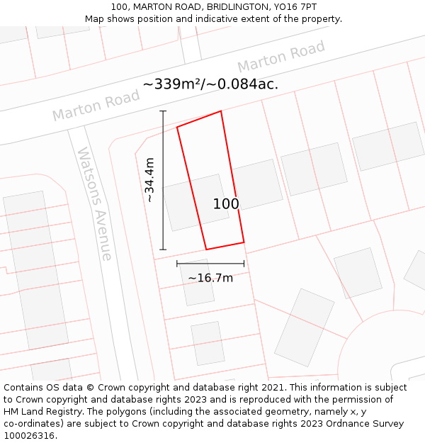 100, MARTON ROAD, BRIDLINGTON, YO16 7PT: Plot and title map