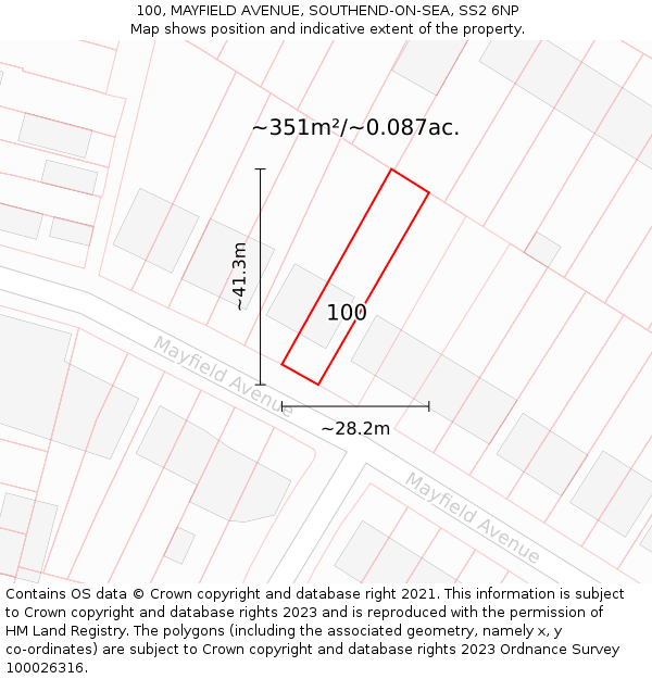 100, MAYFIELD AVENUE, SOUTHEND-ON-SEA, SS2 6NP: Plot and title map