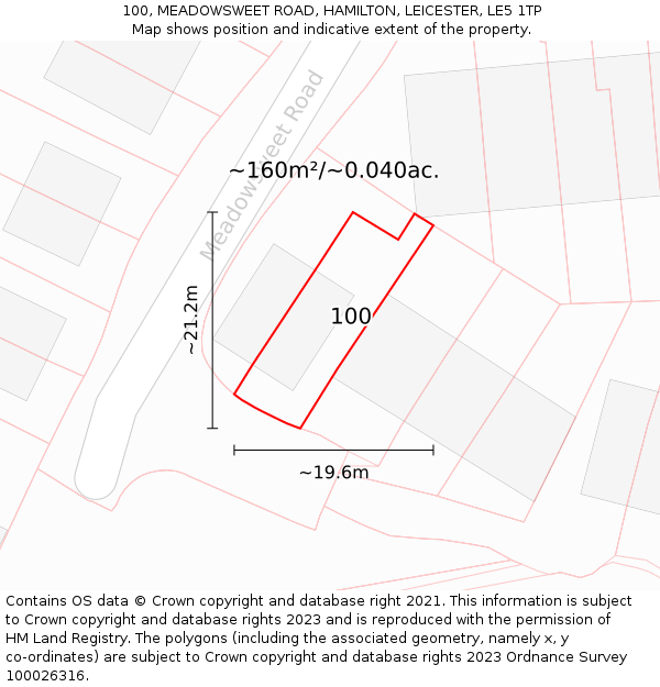 100, MEADOWSWEET ROAD, HAMILTON, LEICESTER, LE5 1TP: Plot and title map