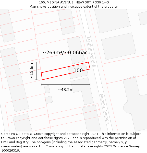 100, MEDINA AVENUE, NEWPORT, PO30 1HG: Plot and title map