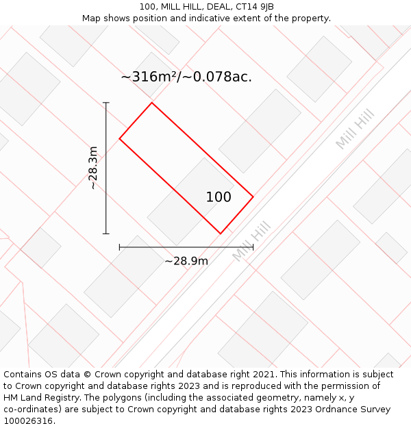 100, MILL HILL, DEAL, CT14 9JB: Plot and title map