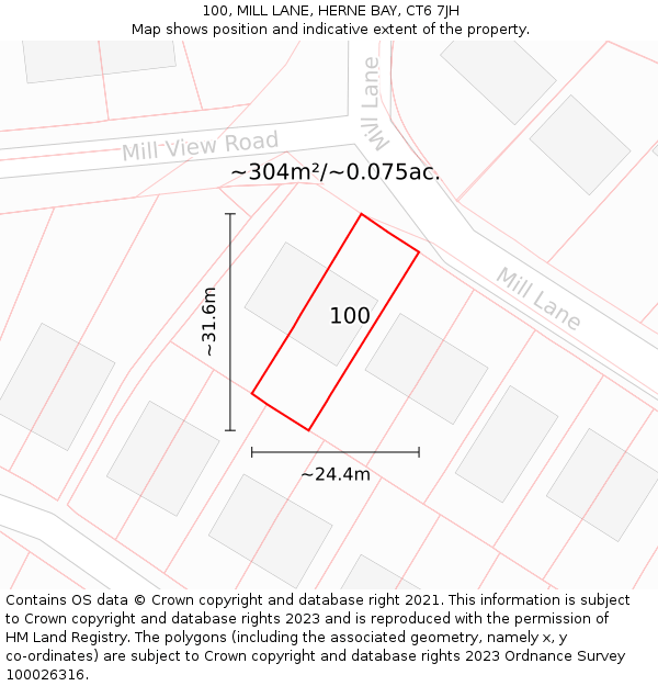 100, MILL LANE, HERNE BAY, CT6 7JH: Plot and title map