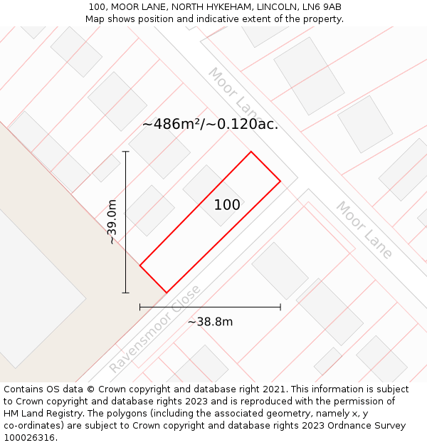 100, MOOR LANE, NORTH HYKEHAM, LINCOLN, LN6 9AB: Plot and title map