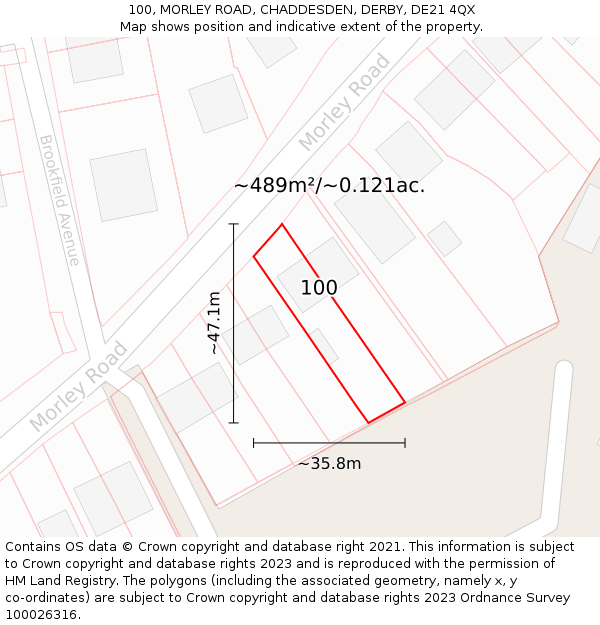 100, MORLEY ROAD, CHADDESDEN, DERBY, DE21 4QX: Plot and title map