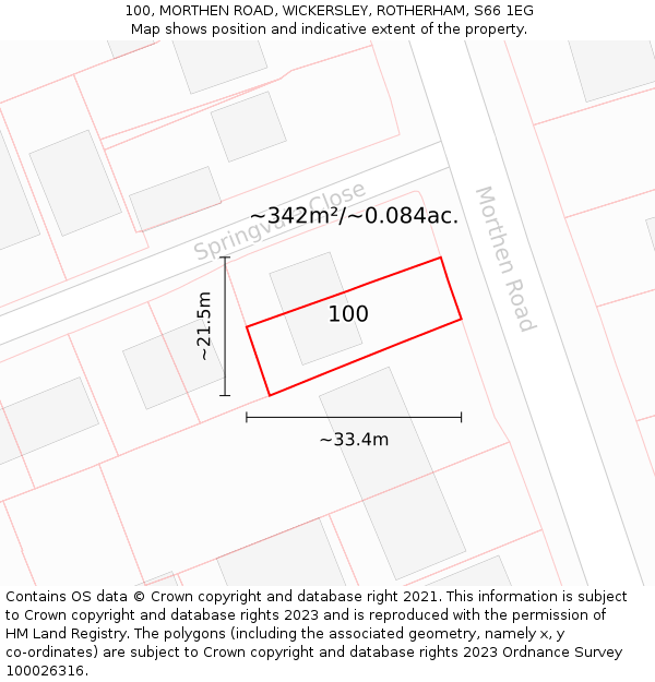 100, MORTHEN ROAD, WICKERSLEY, ROTHERHAM, S66 1EG: Plot and title map