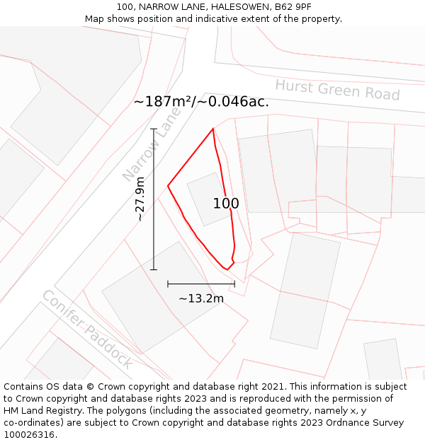 100, NARROW LANE, HALESOWEN, B62 9PF: Plot and title map