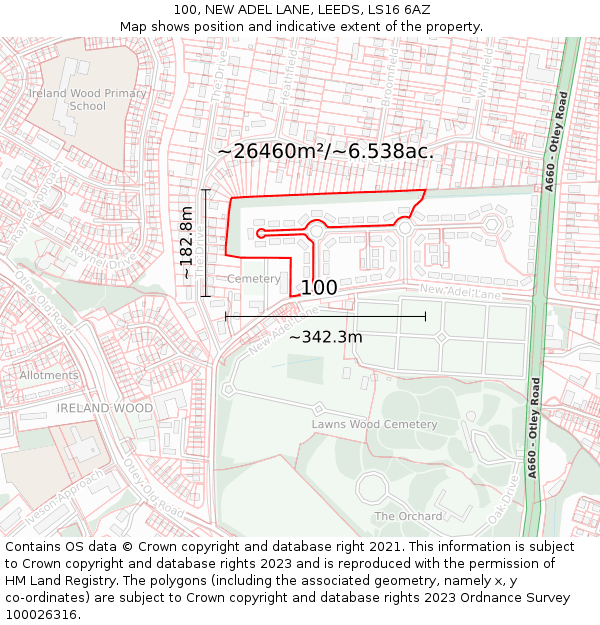 100, NEW ADEL LANE, LEEDS, LS16 6AZ: Plot and title map