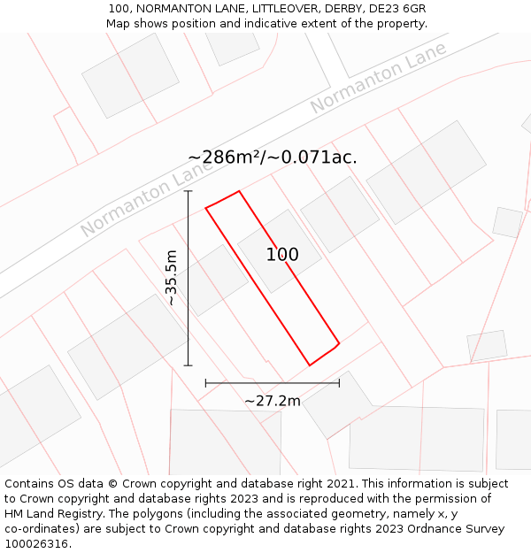 100, NORMANTON LANE, LITTLEOVER, DERBY, DE23 6GR: Plot and title map