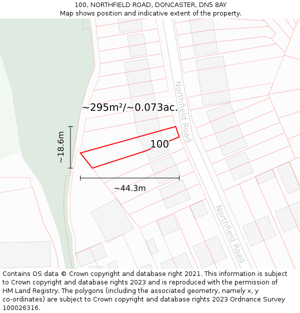 100, NORTHFIELD ROAD, DONCASTER, DN5 8AY: Plot and title map