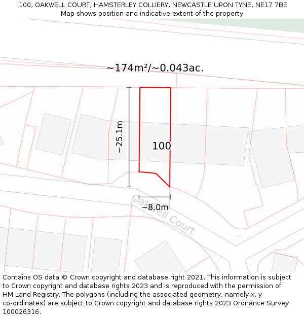 100, OAKWELL COURT, HAMSTERLEY COLLIERY, NEWCASTLE UPON TYNE, NE17 7BE: Plot and title map