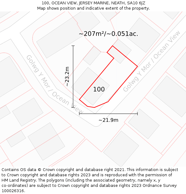 100, OCEAN VIEW, JERSEY MARINE, NEATH, SA10 6JZ: Plot and title map