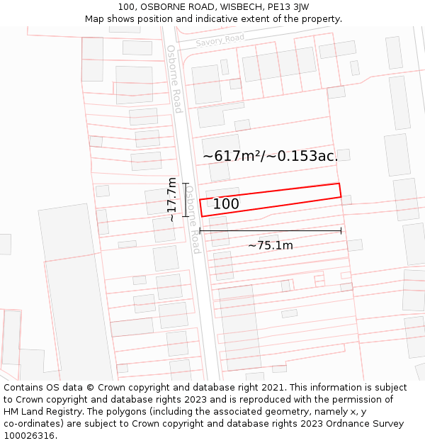 100, OSBORNE ROAD, WISBECH, PE13 3JW: Plot and title map