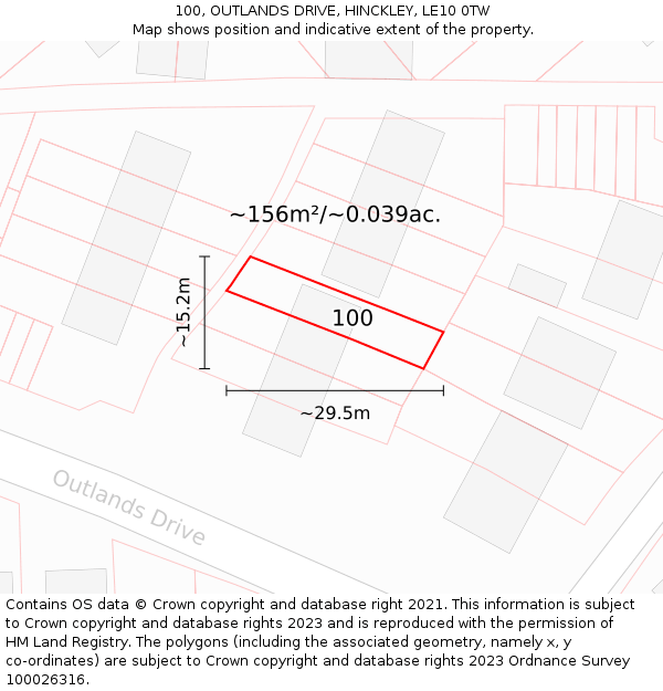 100, OUTLANDS DRIVE, HINCKLEY, LE10 0TW: Plot and title map