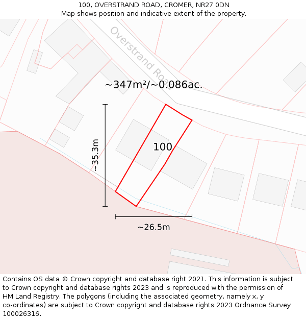 100, OVERSTRAND ROAD, CROMER, NR27 0DN: Plot and title map