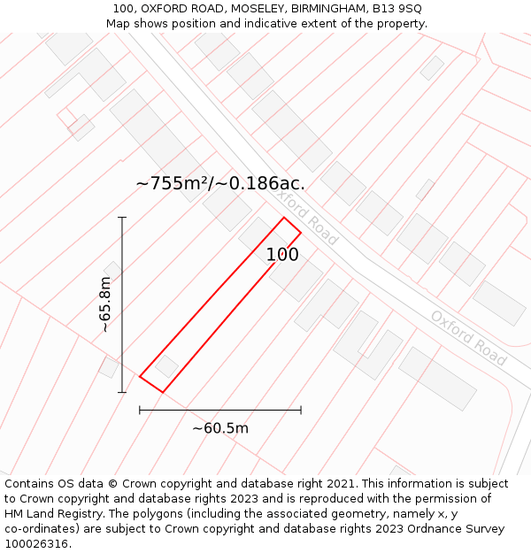 100, OXFORD ROAD, MOSELEY, BIRMINGHAM, B13 9SQ: Plot and title map