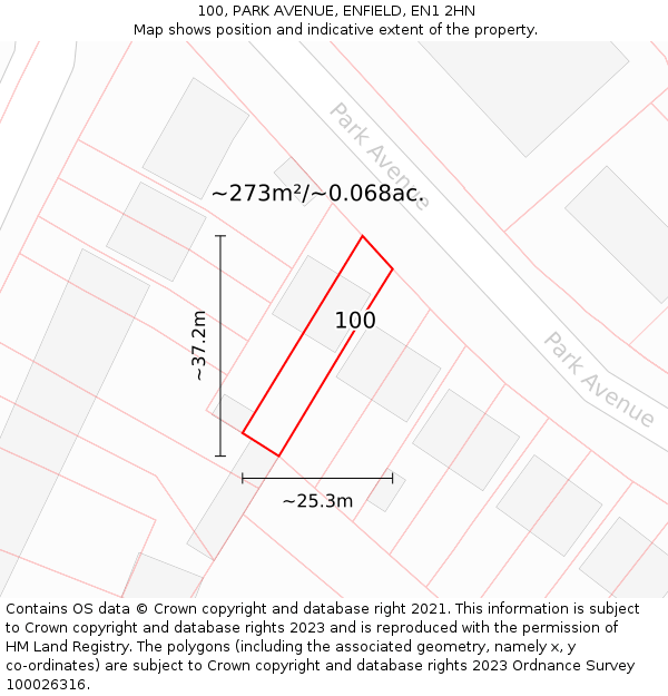 100, PARK AVENUE, ENFIELD, EN1 2HN: Plot and title map