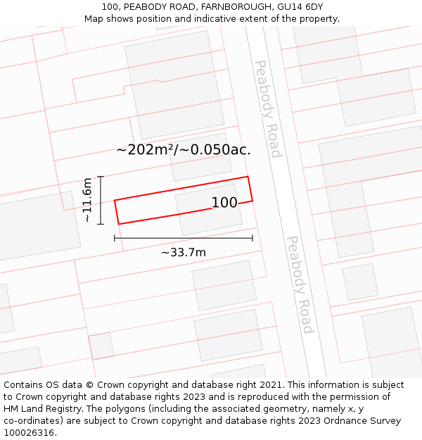 100, PEABODY ROAD, FARNBOROUGH, GU14 6DY: Plot and title map